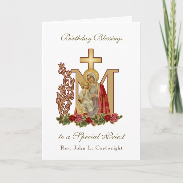 Priest Birthday Blessings Celebration Virgin Mary Card (Front)
