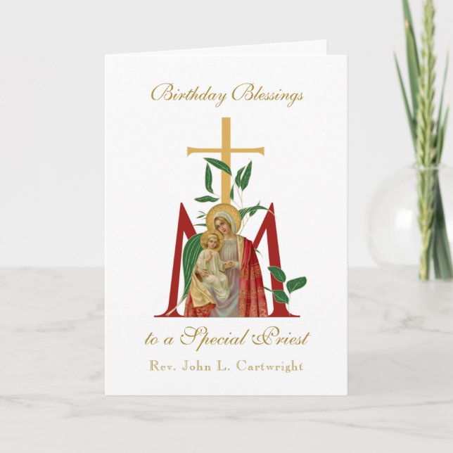 Priest Birthday Celebration Virgin Mary Jesus Card (Front)
