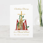 Priest Birthday Celebration Virgin Mary Jesus Card<br><div class="desc">This is a beautiful traditional Catholic customised image of the Blessed Virgin Mary with Jesus overlaid on a Marian Cross. All text and fonts may be modified to suit the occasion and recipient.</div>