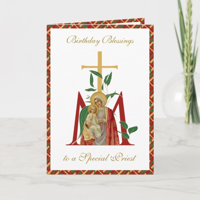 Priest Birthday Celebration Virgin Mary Jesus Card (Front)