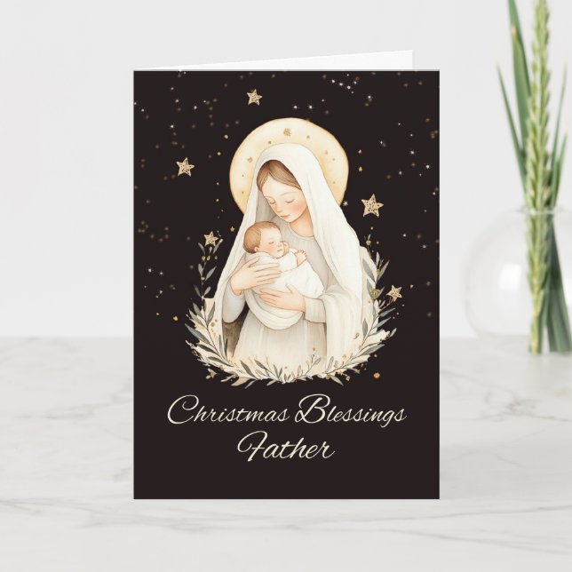 Priest Christmas Blessings Madonna and Child Card (Front)