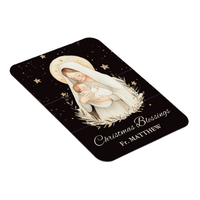 Priest Christmas Blessings Madonna Child Black Magnet (Right Side)