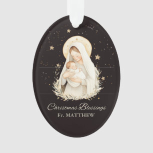 Priest Christmas Blessings Madonna Child Black Ornament