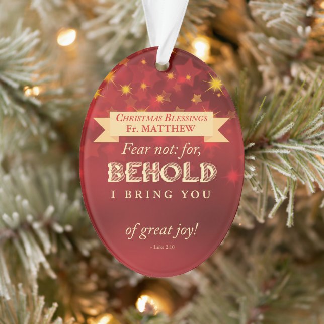 Priest Christmas Blessings Red, Gold Stars Ornament (Tree)