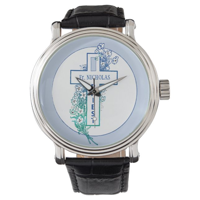Priest Cross Flowers Personalised Watch (Front)