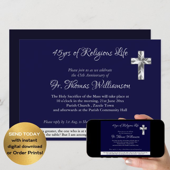 Priest Deacon 45th Ordination Anniversary Sapphire Invitation (Creator Uploaded)