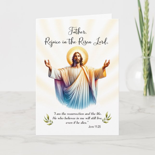 Priest Easter Jesus is Risen Rejoice Scripture Card (Front)