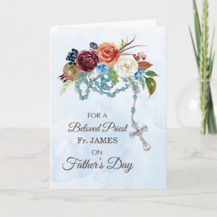 Priest Fathers Day With Rosary Colourful Flowers Card