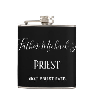 PRIEST GIFTS - personalised Classic Black White Hip Flask