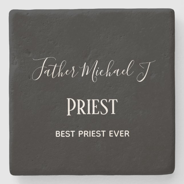 PRIEST GIFTS - personalised Classic Black White Stone Coaster (Front)
