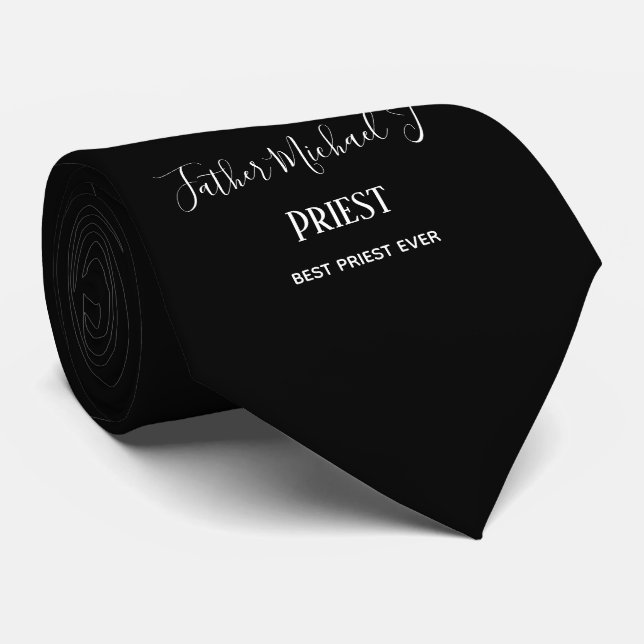 PRIEST GIFTS - personalized Classic Black White Tie (Rolled)