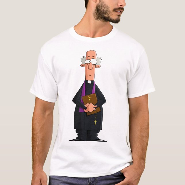 Priest Holding Bible IFunny Clergy Character T-Shirt (Front)