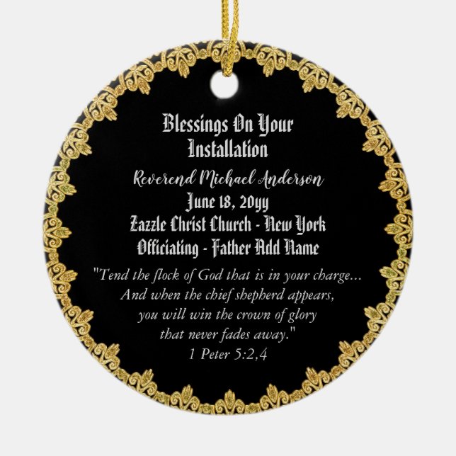 Priest Installation Gift Personalised Pastor Ceramic Tree Decoration (Front)