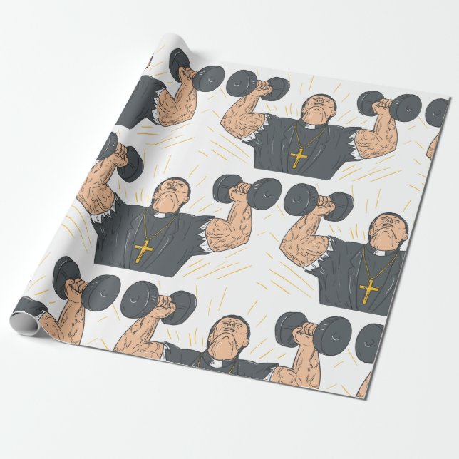 Priest Lifting Weights Wrapping Paper (Unrolled)