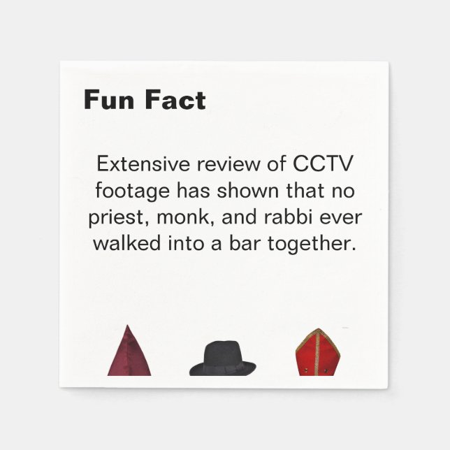 Priest Monk Rabbi Hats Fun Fact Cocktail Napkin (Front)