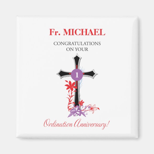 Priest Ordination Anniversary Black Cross Magnet (Front)