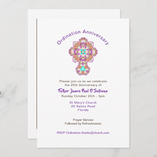 Priest Ordination Anniversary Celebrations Invitation (Front/Back)