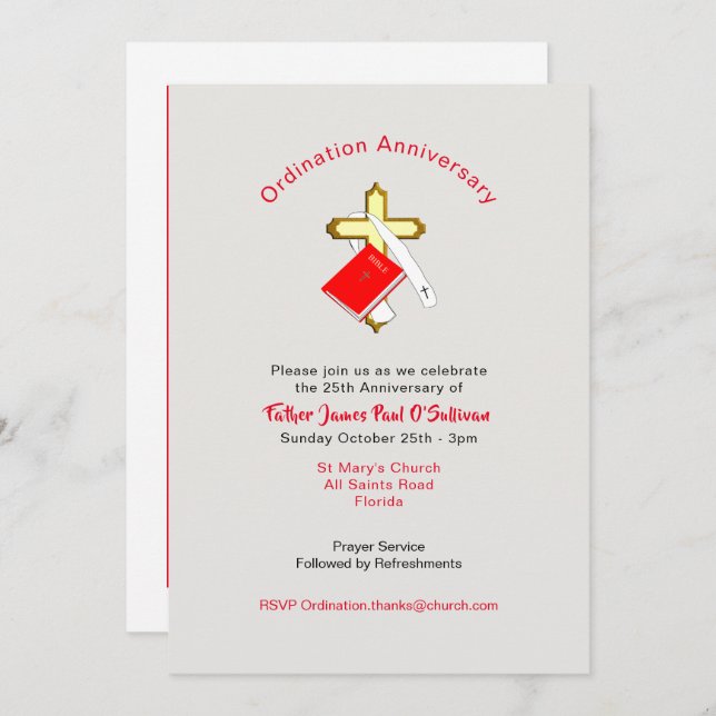 Priest Ordination Anniversary Celebrations Invitation (Front/Back)