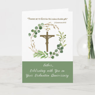 Priest Ordination Anniversary Greenery Wreath Card