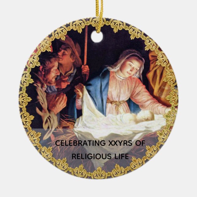 Priest Ordination Anniversary Nativity Custom Ceramic Tree Decoration (Front)