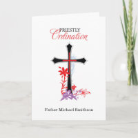 Priest Ordination Black Cross with Red Swirls