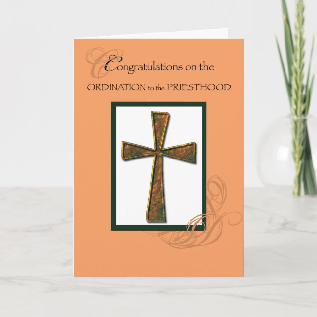 Priest Ordination Congratulations Metallic Cross Card (Front)