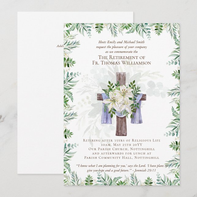 Priest Pastor Deacon Minister Retirement Invites (Front/Back)