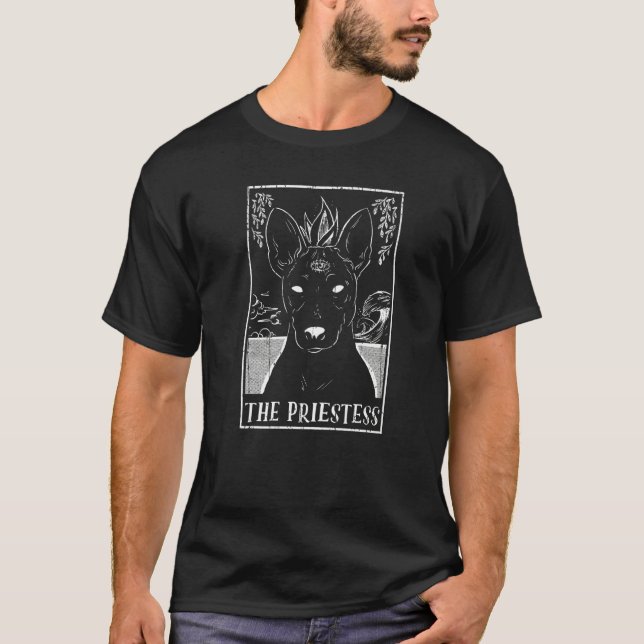 Priestess Dog Basenji Tarot Card Pagan Goblincore  T-Shirt (Front)
