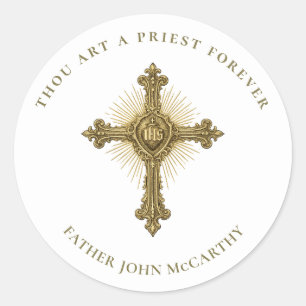 Priestly Ordination Cross IHS Scripture Classic Round Sticker