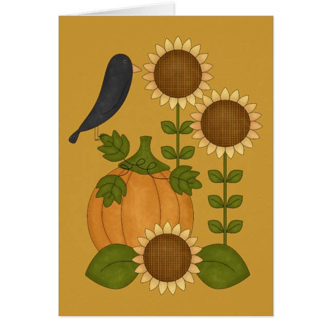Prim Autumn Crow Pumpkin & Sunflowers Personalise (Front)