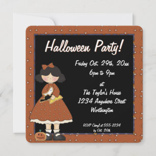 Prim Halloween Kid's Party Invitation Girl 2