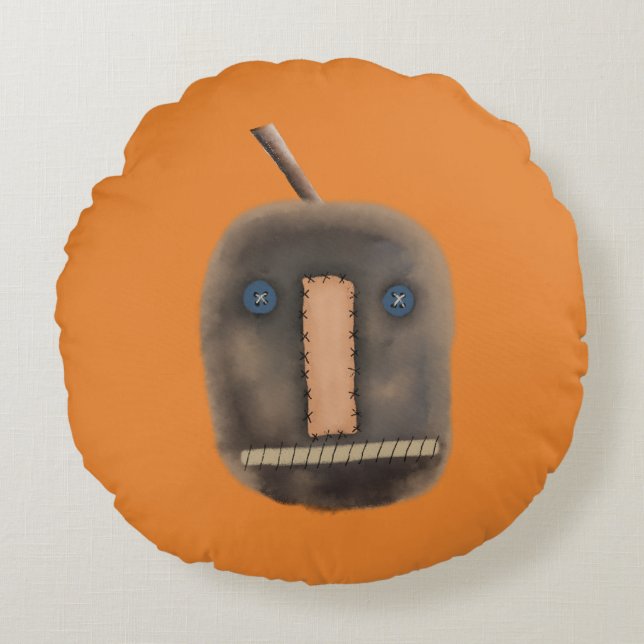 Prim Pumpkin | Creepy | Halloween Round Cushion (Front)