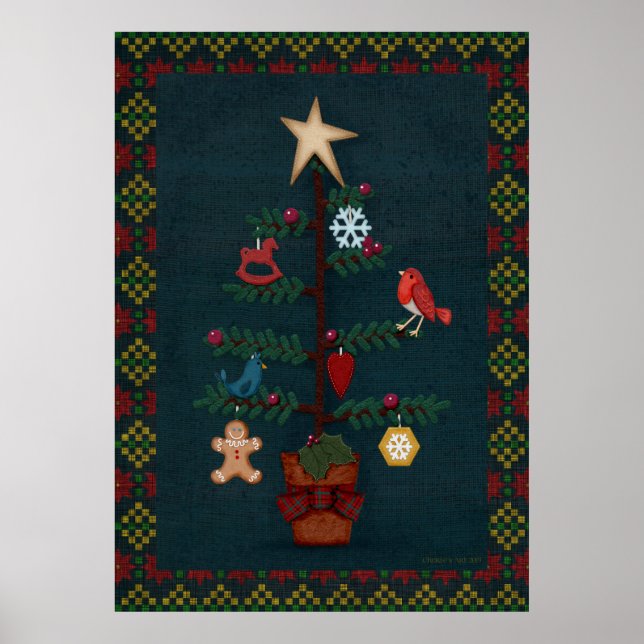 Prim Style Folk Art Christmas | Cherie's Art Poster (Front)