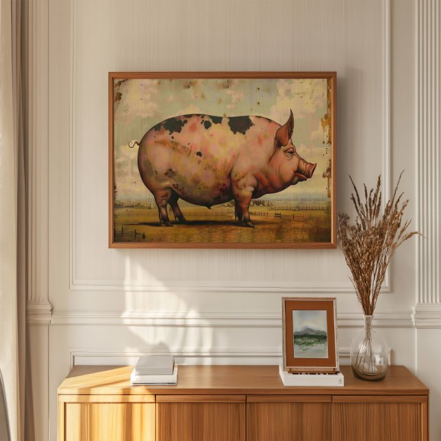  Prim Style Painting Of A Pig Standing In A Field Canvas Print (Creator Uploaded)