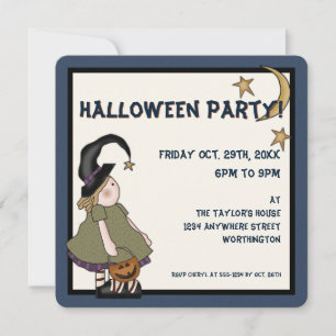 Prim Witch Children's Halloween Party Invite