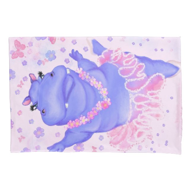 Prima Ballerina Hippo - Add Your Name / Text Pillowcase (Front)
