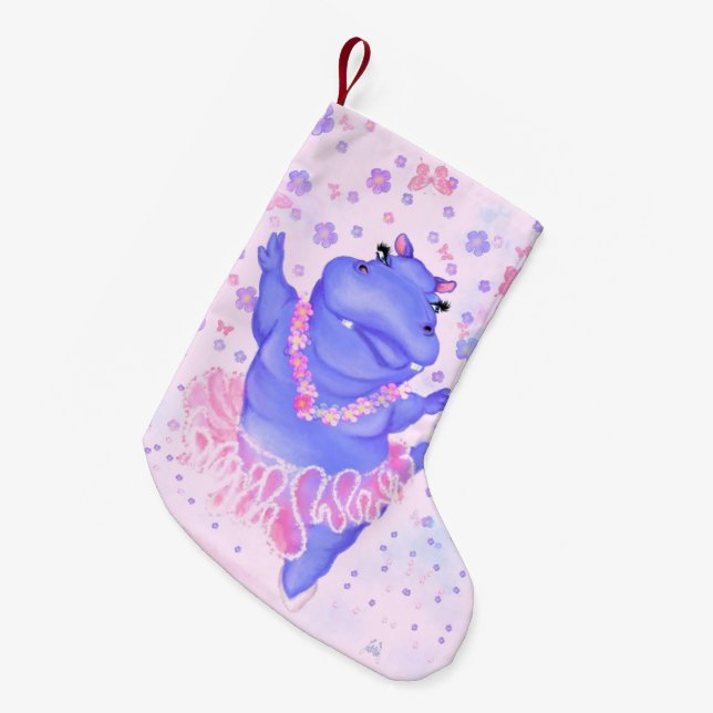 Prima Ballerina Hippo - Add Your Name / Text Small Christmas Stocking (Front (Hanging))
