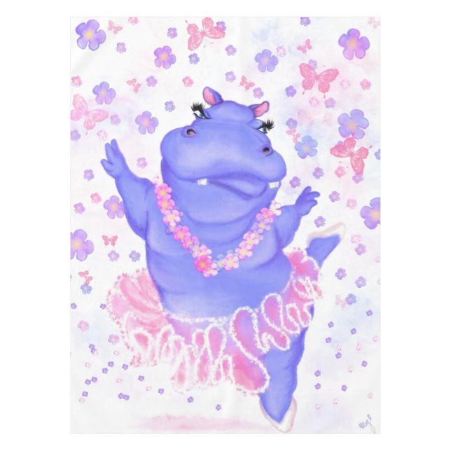 Prima Ballerina Hippo - Add Your Name / Text Tablecloth (Front)