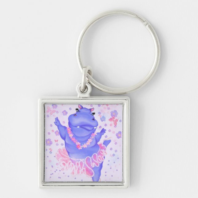Prima Ballerina Hippo - Add Your Picture / Text Key Ring (Front)