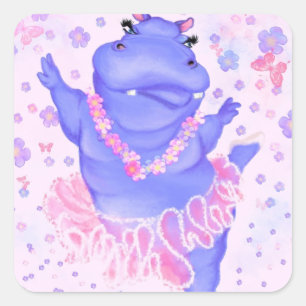 Prima Ballerina Hippo - Add Your Picture / Text Square Sticker