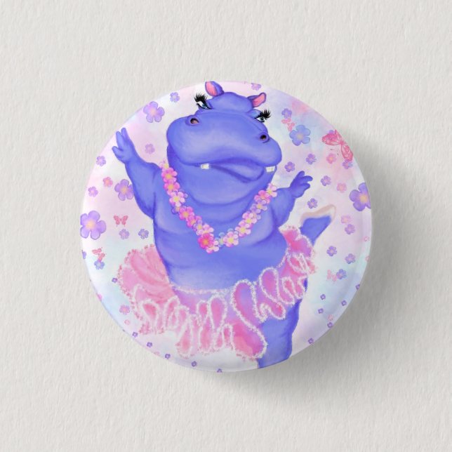 Prima Ballerina Hippo - Happy Dancer 3 Cm Round Badge (Front)