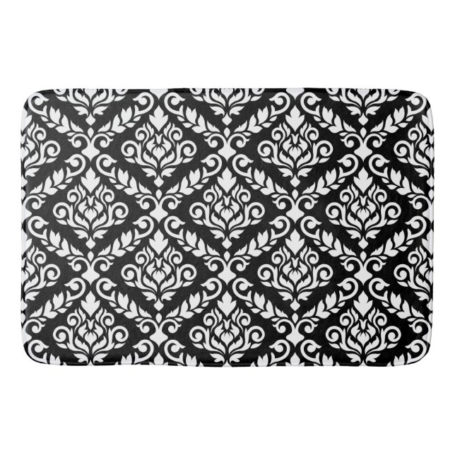 Prima Damask Big Ptn White on Black Bath Mat (Front)