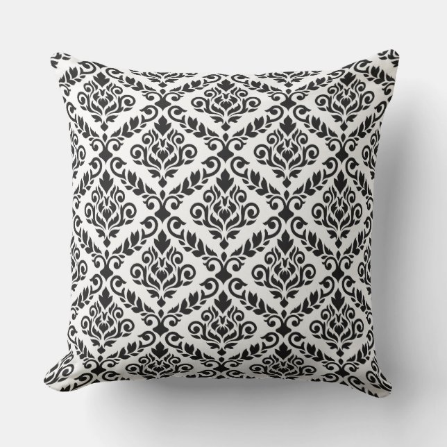 Prima Damask Pattern Black on White Cushion (Front)