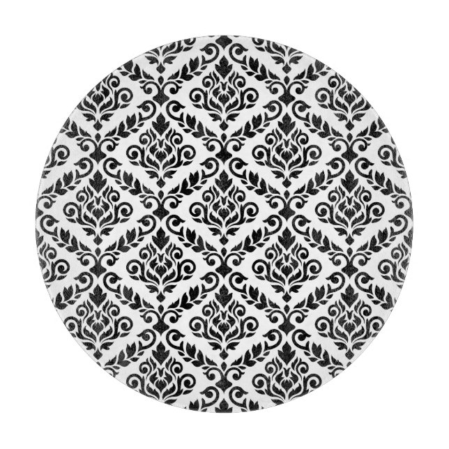 Prima Damask Pattern Black on White Cutting Board (Front)