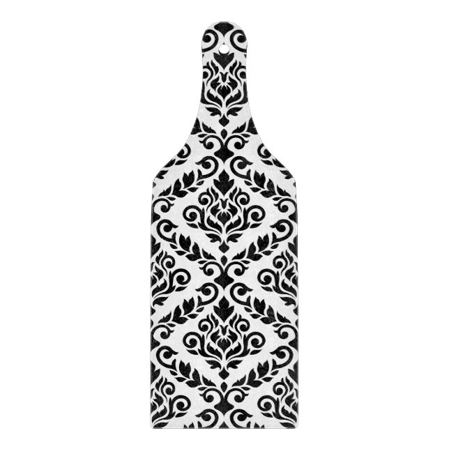 Prima Damask Pattern Black on White Cutting Board (Front)