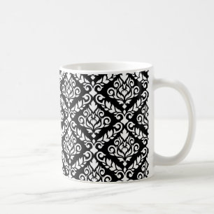 Prima Damask Pattern White on Black Coffee Mug
