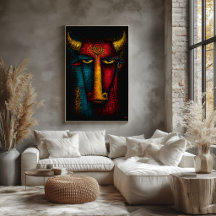Primal Bull Totem Abstract Art – Expressionist