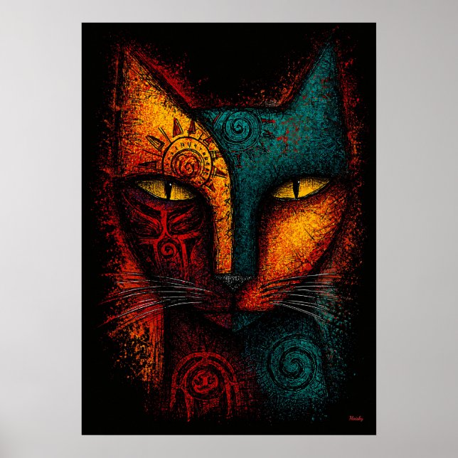 Primal Cat Oracle Abstract Art – Expressionist Poster (Front)