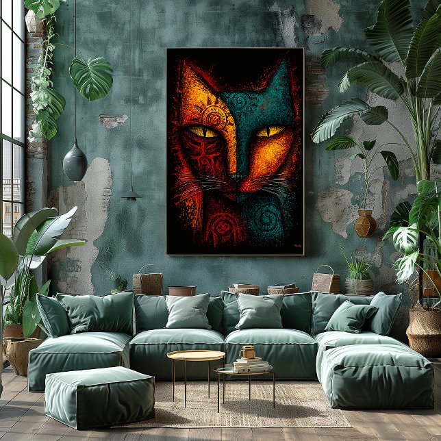 Primal Cat Oracle Abstract Art – Expressionist Poster (Creator Uploaded)