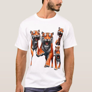 Primal Leap: Three Energetic Tigers T-Shirt